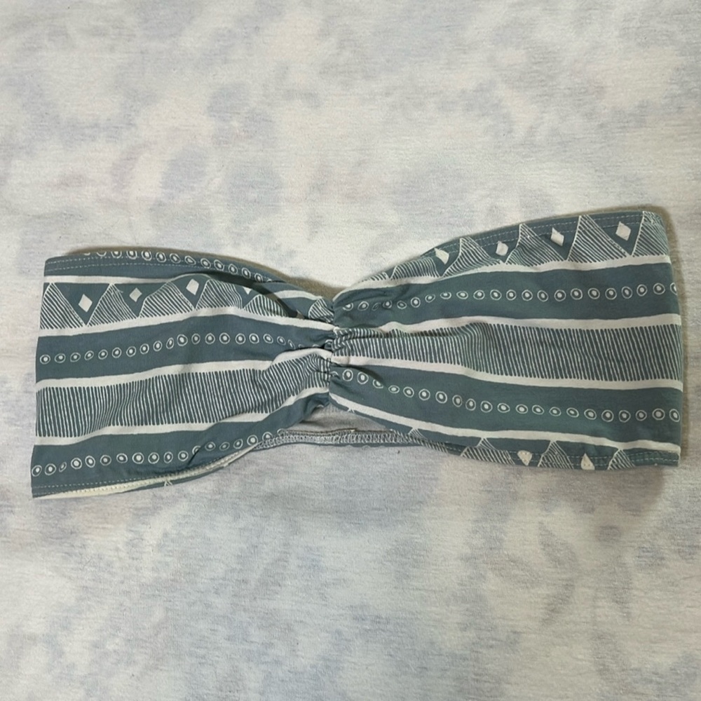 NWT American Apparel Ruched Tube Bra Blue and White Size Large Bandeau Cotton